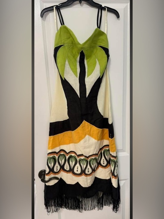 FARM Rio Dresses & Skirts - FARM Rio Strapless Palm Motif Dress in Lime, Black & Mustard